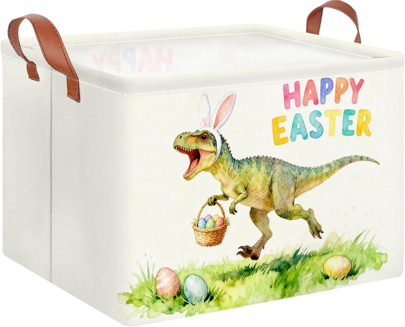CLOCOR Rectangular Dinosaur Easter Basket Empty, Blue Gift Basket with Handles,Toys Storage Bin,Baby Room Decor(Dinosaur) - Image 1
